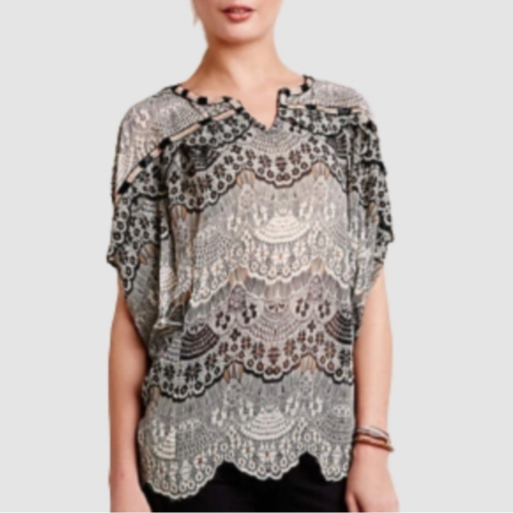 Kas New York Sheer Lace Beaded Oversized
Blouse Anthropologie L BNWOT